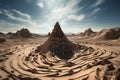 Surreal rock vortex formation. Fictional coiled stones in the desert mountains. Generated AI.