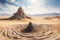 Surreal rock vortex formation. Fictional coiled stones in the desert mountains. Generated AI.