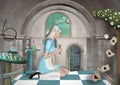 Wonderland serIes - Alice holding a key in front of the little door