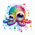 Surreal sad octopus with dripping paints. Generative AI