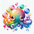 Surreal sad octopus with dripping paints. Generative AI