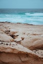 Surreal sand dunes on the Atlantic coastline on Baia Das Gatas. North of Calhau, Sao Vicente Island Cape Verde Royalty Free Stock Photo