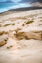 Surreal sand rocky stone in the dune on the Atlantic coastline on Baia Das Gatas. North of Calhau, Sao Vicente Island Royalty Free Stock Photo