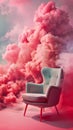 Surreal scene with armchair and billowing smoke