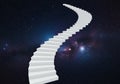 A surreal scene featuring a long, winding white staircase ascending through a starry outer space Royalty Free Stock Photo
