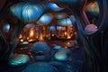 Surreal sci-fi interior of grown house. Bio technology science fiction room