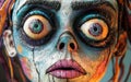 Close up of a sculpted face with exaggerated features and vibrant colors Royalty Free Stock Photo