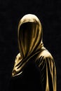 Surreal sculpture made in gold of a woman. Contemporary concept art.