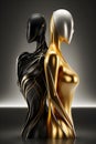 Surreal sculpture made in gold of a woman. Contemporary concept art.