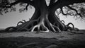 surreal shapes emerging in a shadow beneath an ancient tree Royalty Free Stock Photo