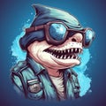 Surreal Shark: A Comic Illustration Of A Steelpunk Character