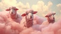 A surreal sight of pink sheep frolicking in a cotton