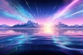 Surreal skies blend into a tranquil, reflective waterscape at dusk. Ideal for imaginative or meditative. AI Generated