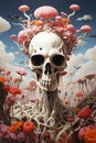 surreal skull in flowers.