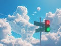 Surreal Sky with Traffic Light and Directional Signs Royalty Free Stock Photo