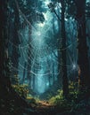 Surreal Spiderweb in a Dark Enchanted Forest Royalty Free Stock Photo