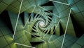 Surreal spiral tunnel with tiles. Design. Twisting tunnel with kinks and neon stripes. Twisted 3d tile in spiral tunnel