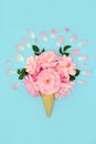 Surreal Summer Pink Rose Flower Ice Cream Cone Royalty Free Stock Photo