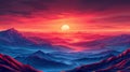 Surreal sunset over layered mountain landscape Royalty Free Stock Photo