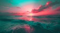 Surreal Sunset Skies Over Turquoise Sea Waves Royalty Free Stock Photo