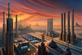 Surreal Sunset View of a Massive Factory with Generative AI