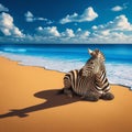 Surreal view of a zebra sitting on an empty beach Royalty Free Stock Photo