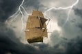 Surreal Tall Sailing Ship, Clouds Royalty Free Stock Photo