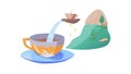 Surreal Teacup Island with Flowing Waterfall and Cloud, vector design Generative AI Royalty Free Stock Photo