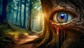 Surreal Tree, Forest, Woods, Eye Royalty Free Stock Photo
