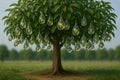 Surreal Tree with Transparent Droplet-Shaped Fruit in Open Field Royalty Free Stock Photo