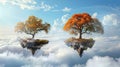 Surreal Trees and Cloud Islands in Fantasy Landscape. Generative Ai Royalty Free Stock Photo
