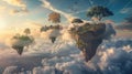 Surreal Trees and Cloud Islands in Fantasy Landscape. Generative Ai Royalty Free Stock Photo