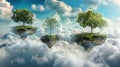 Surreal Trees and Cloud Islands in Fantasy Landscape. Generative Ai Royalty Free Stock Photo