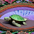 A surreal turtle with a shell adorned with intricate mosaic patterns, carrying a miniature garden on its back4, Generative AI Royalty Free Stock Photo