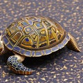 A surreal turtle with a shell adorned with intricate mosaic patterns, carrying a miniature garden on its back2, Generative AI Royalty Free Stock Photo