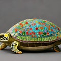 A surreal turtle with a shell adorned with intricate mosaic patterns, carrying a miniature garden on its back3, Generative AI Royalty Free Stock Photo