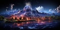 Surreal Twilight Blaze Over Reflective Mountain Lake. AI generation