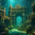 Surreal underwater city, mermaids swimming among ancient ruins, fantasy illustration5