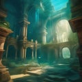 Surreal underwater city, mermaids swimming among ancient ruins, fantasy illustration4 Royalty Free Stock Photo