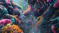 Surreal Underwater Coral Reef Ecosystem in Vivid Colors Royalty Free Stock Photo