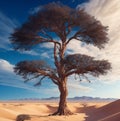 Surreal Vast Desert Landscape with a Singular Tree