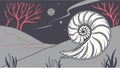 Nautilus Shell in a Barren Landscape Under a Cosmic Sky, vector design Generative AI Royalty Free Stock Photo