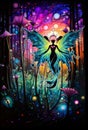 Surreal vibrant colorful bioluminescence fairy forest