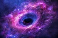 Surreal Vibrant Cosmic Black Hole with Pink and Blue Nebula Clouds in Space Background