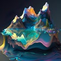 Surreal vibrant landscape with otherworldly terrain with mountains and hills melting