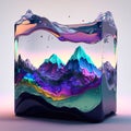 Surreal vibrant landscape with otherworldly terrain with mountains and hills melting