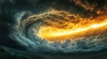 Surreal view of enormous cloud vortex spiraling into sunset Royalty Free Stock Photo