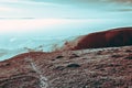 Surreal view of misty hills