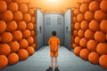 A surreal view of an orange pumpkin and a man. Illustration