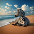 Surreal view of a zebra sitting on an empty beach Royalty Free Stock Photo